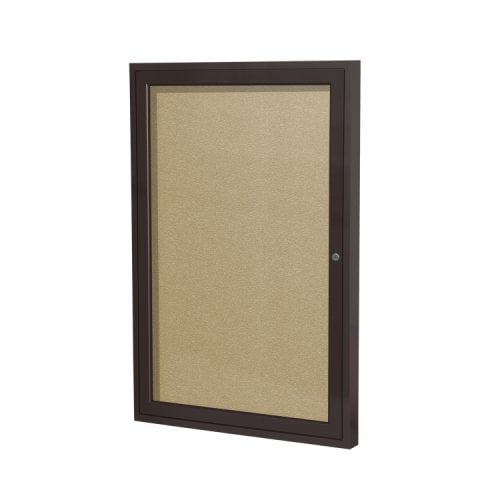 Ghent 1-Door Caramel Vinyl Bulletin Boards with Bronze Aluminum Frame