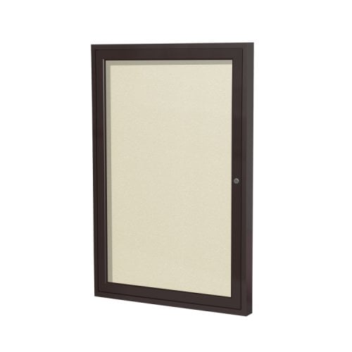 Ghent 1-Door Ivory Vinyl Bulletin Boards with Bronze Aluminum Frame