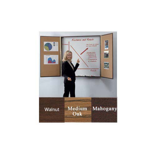 Ghent 4' x 4' Conference Cabinet - Magnetic Porcelain Whiteboard w/ Cork Interior Doors
