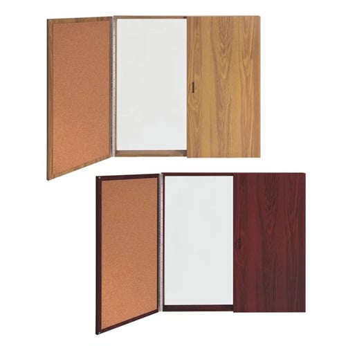 Ghent 4' x 4' Conference Cabinet - Magnetic Porcelain Whiteboard w/ Cork Interior Doors
