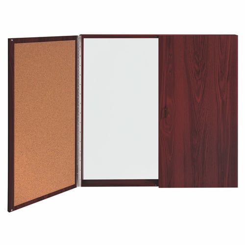 Ghent 4' x 4' Conference Cabinet - Magnetic Porcelain Whiteboard w/ Cork Interior Doors