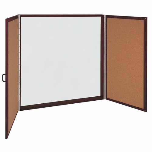 Ghent 4' x 4' Conference Cabinet - Magnetic Porcelain Whiteboard w/ Cork Interior Doors