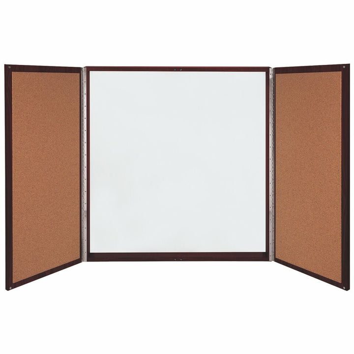 Ghent 4' x 4' Conference Cabinet - Magnetic Porcelain Whiteboard w/ Cork Interior Doors