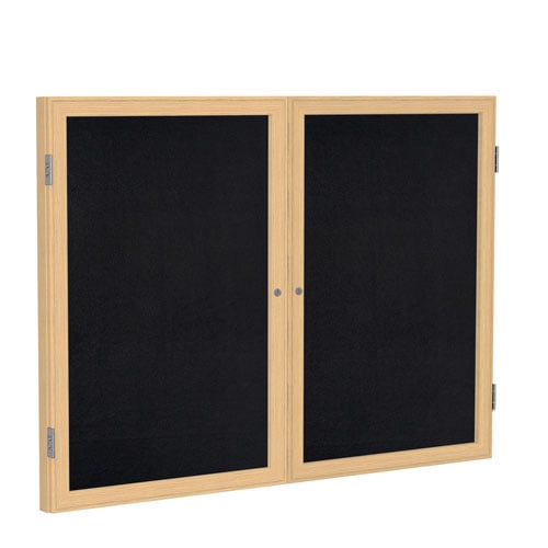 Ghent 2-Door Recycled Rubber Tackboard w/ Oak Frame - Black