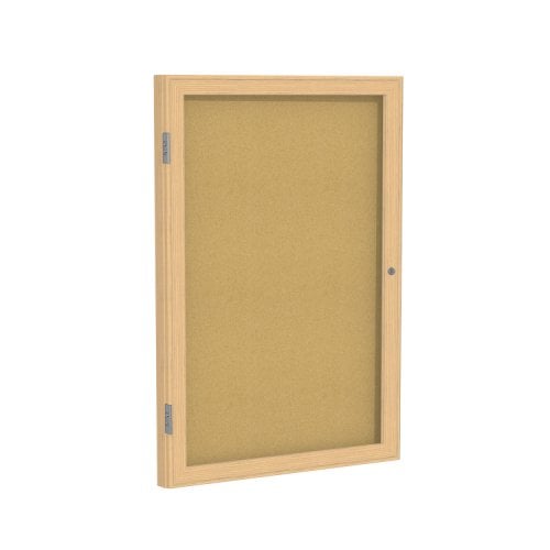 Ghent 24" x 18" 1-Door Enclosed Natural Cork Bulletin Board with Oak Wood Frame