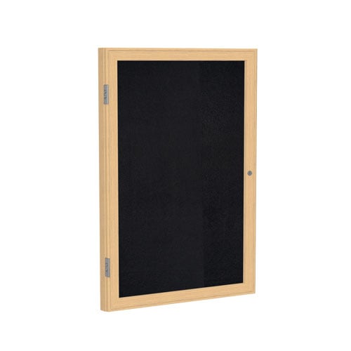 Ghent 24"x18" 1-Door Recycled Rubber Tackboard w/ Oak Frame - Black