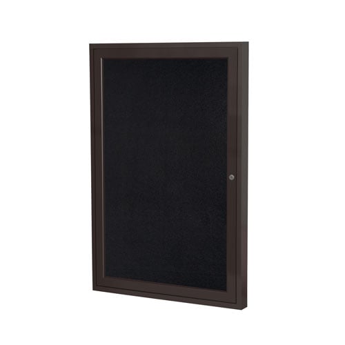 Ghent 24"x18" 1-Door Rubber Tackboard w/ Bronze Alum. Frame - Black