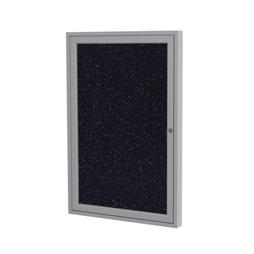 Ghent 24" x 18" 1-Door Enclosed Confetti Recycled Rubber Bulletin Board w/ Satin Aluminum Frame