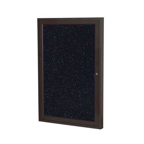Ghent 24"x18" 1-Door Rubber Tackboard w/ Bronze Alum. Frame - Confetti