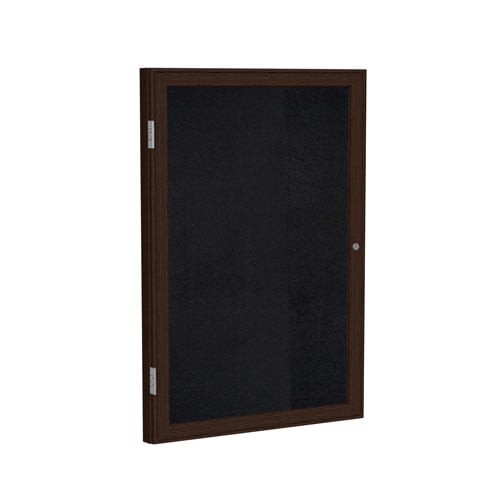 Ghent 24"x18" 1-Door Rubber Tackboard w/ Walnut Frame - Black