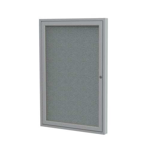 Ghent 24"x18" 1Door Satin Aluminum Indoor Gray Tackboard