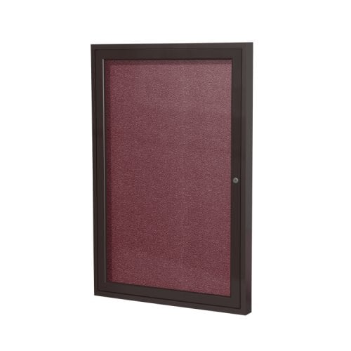 Ghent 24" x 18" 1-Door Berry Vinyl Bulletin Board with Bronze Aluminum Frame