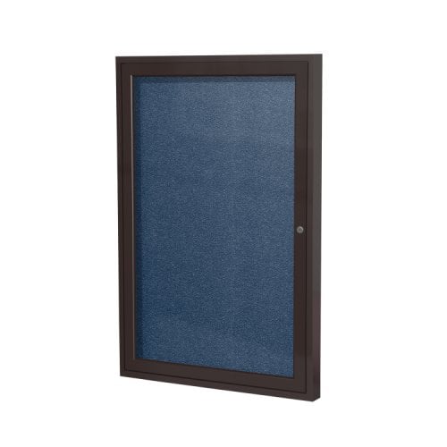 Ghent 24" x 18" 1-Door Navy Vinyl Bulletin Board with Bronze Aluminum Frame