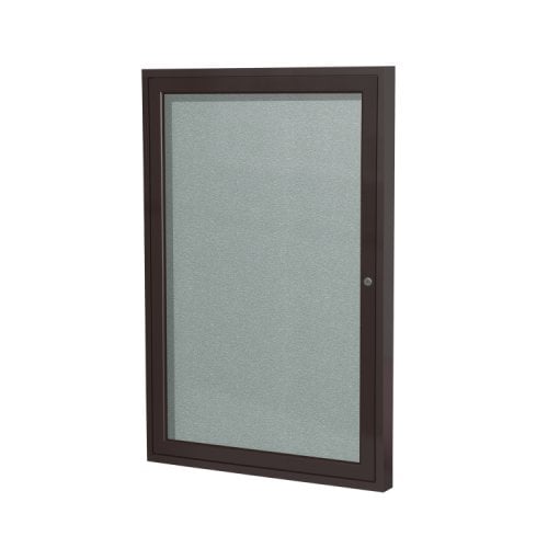 Ghent 24" x 18" 1-Door Silver Vinyl Bulletin Board with Bronze Aluminum Frame