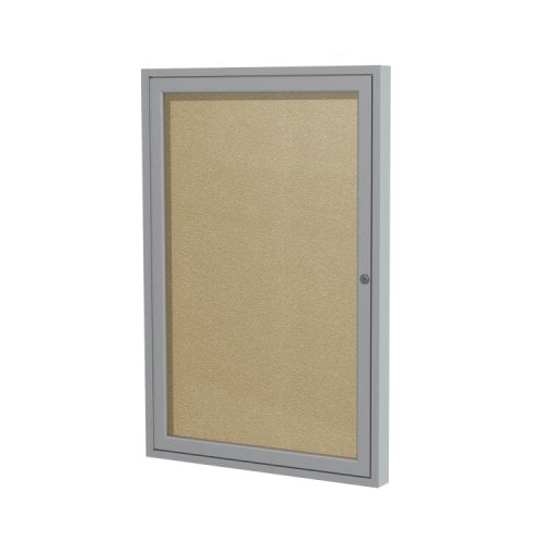 Ghent 24" x 18" 1-Door Caramel Vinyl Bulletin Board with Satin Aluminum Frame