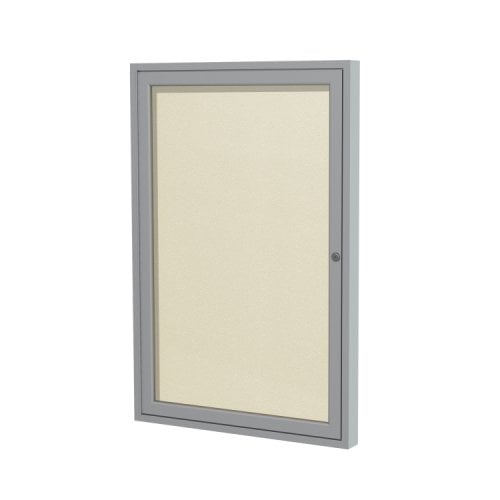 Ghent 24" x 18" 1-Door Ivory Vinyl Bulletin Board with Satin Aluminum Frame