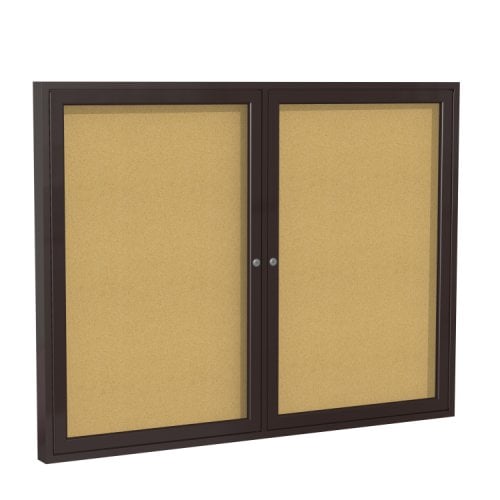 Ghent 2-Door Enclosed Natural Cork Bulletin Boards with Bronze Aluminum Frame