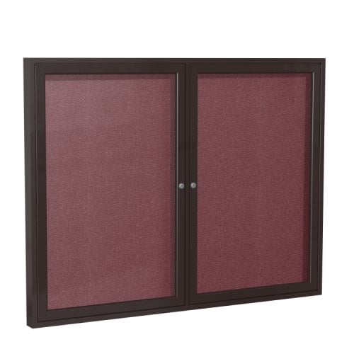 Ghent 2-Door Berry Vinyl Bulletin Board with Bronze Aluminum Frame
