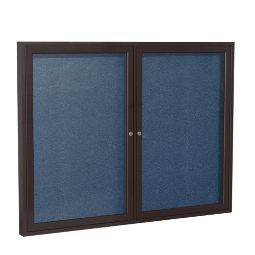 Ghent 2-Door Navy Vinyl Bulletin Board with Bronze Aluminum Frame