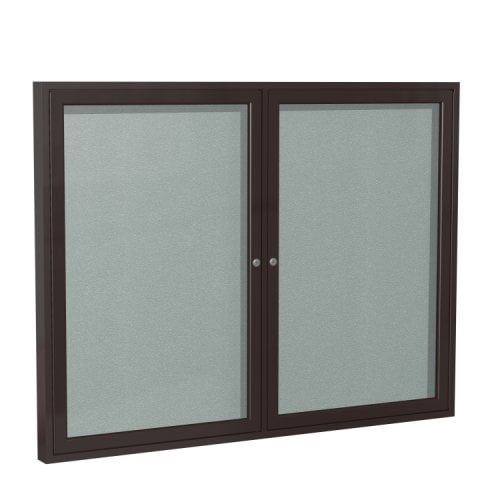 Ghent 2-Door Silver Vinyl Bulletin Board with Bronze Aluminum Frame