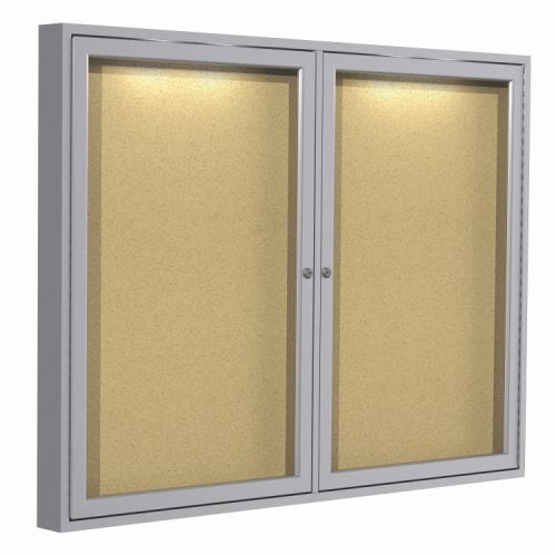 Ghent 2Door Concealed Light Aluminum Indoor Cork Board