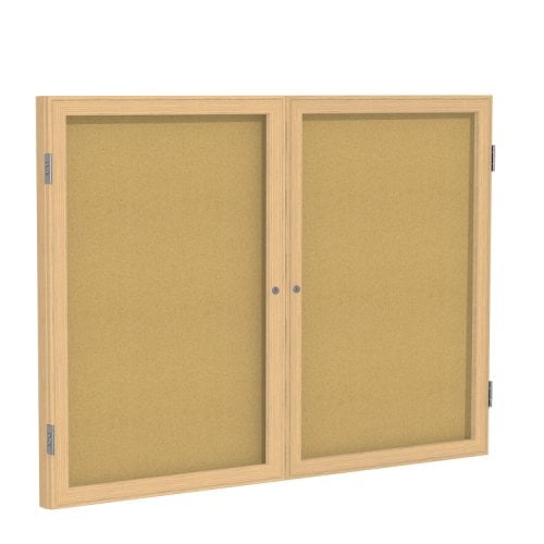 Ghent 2-Door Enclosed Natural Cork Bulletin Boards with Oak Wood Frame