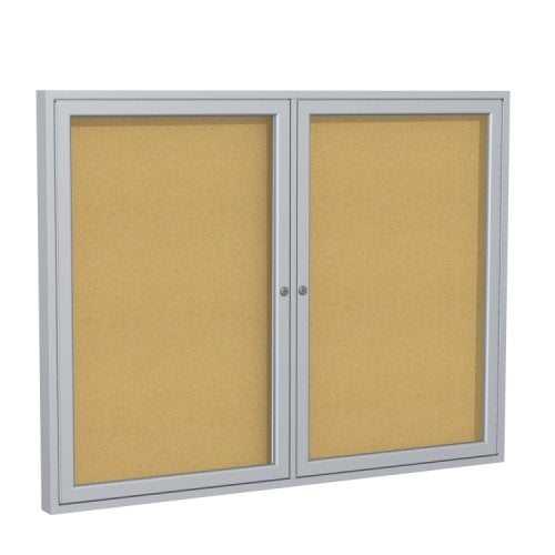 Ghent 2-Door Enclosed Natural Cork Bulletin Boards with Satin Aluminum Frame