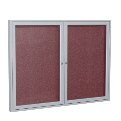 Ghent 2-Door Berry Vinyl Bulletin Boards with Satin Aluminum Frame