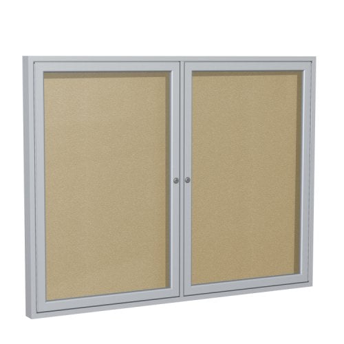 Ghent 2-Door Caramel Vinyl Bulletin Boards with Satin Aluminum Frame