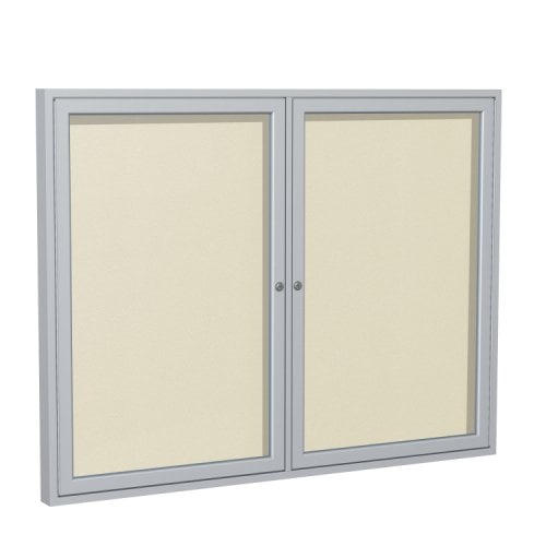Ghent 2-Door Ivory Vinyl Bulletin Boards with Satin Aluminum Frame