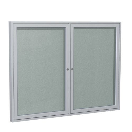 Ghent 2-Door Silver Vinyl Bulletin Board with Satin Aluminum Frame
