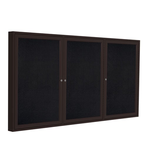 Ghent 3-Door Rubber Tackboard w/ Bronze Alum. Frame - Black