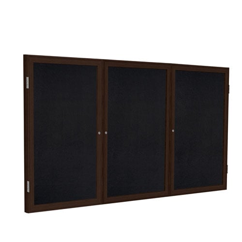 Ghent 3-Door Rubber Tackboard w/ Walnut Frame - Black