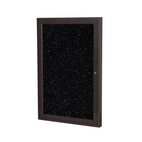 Ghent 36"x24" 1-Door Rubber Tackboard w/ Bronze Alum. Frame - Speckled