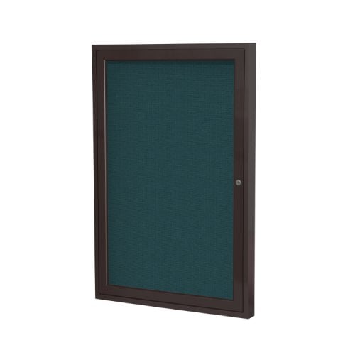Ghent 36"x24" 1Door Bronze Aluminum Indoor Blue Tackboard