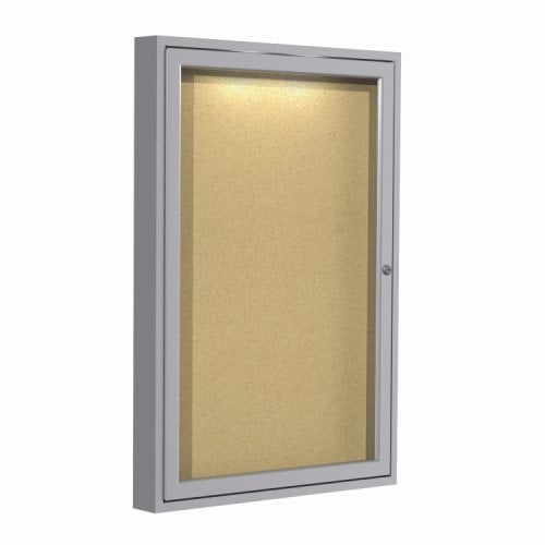 Ghent 36"x24" 1Door Concealed Light Aluminum Indoor Cork Board