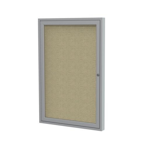 Ghent 36"x24" 1Door Satin Aluminum Indoor Beige Tackboard