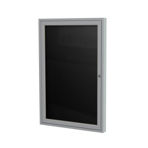 Ghent 36" x 24" 1-Door Indoor Enclosed Black Letterboard with Satin Aluminum Frame