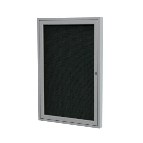 Ghent 36"x30" 1Door Satin Aluminum Indoor Black Tackboard