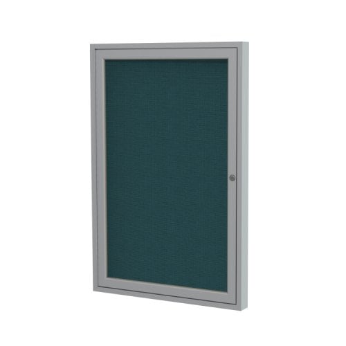 Ghent 36"x30" 1Door Satin Aluminum Indoor Blue Tackboard