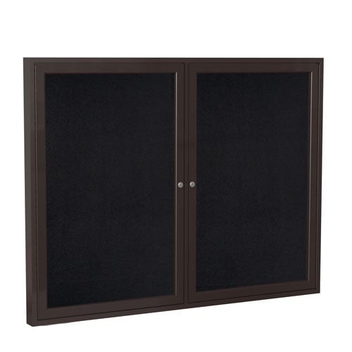 Ghent 36"x48" 2-Door Rubber Tackboard w/ Bronze Alum. Frame - Black