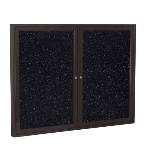 Ghent 36"x48" 2-Door Rubber Tackboard w/ Bronze Alum. Frame - Confetti