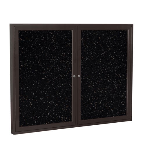 Ghent 36"x48" 2-Door Rubber Tackboard w/ Bronze Alum. Frame - Speckled
