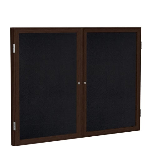 Ghent 36"x48" 2-Door Rubber Tackboard w/ Walnut Frame - Black