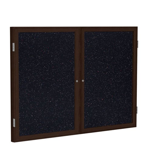 Ghent 36"x48" 2-Door Rubber Tackboard w/ Walnut Frame - Confetti