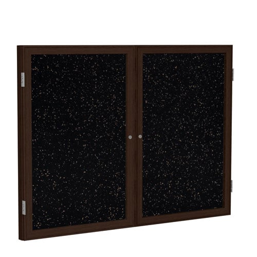 Ghent 36"x48" 2-Door Rubber Tackboard w/ Walnut Frame - Speckled