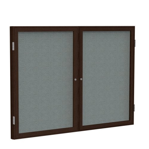 Ghent 36"x60" 2Door Walnut Frame Indoor Gray Tackboard