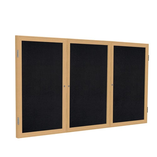 Ghent 36"x72" 3-Door Recycled Rubber Tackboard w/ Oak Frame - Black