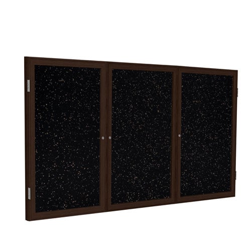Ghent 36"x72" 3-Door Rubber Tackboard w/ Walnut Frame - Speckled