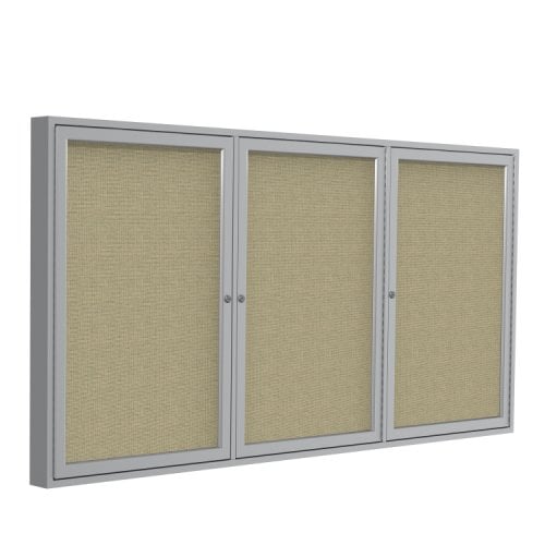 Ghent 36"x72" 3Door Satin Aluminum Indoor Beige Tackboard